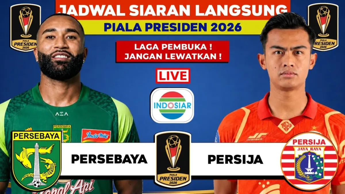 Jadwal Persebaya Surabaya versus Persija Jakarta di Piala Presiden 2026. Duel klasik penuh gengsi penentu Grup B live Minggu, 26 Juli 2026!