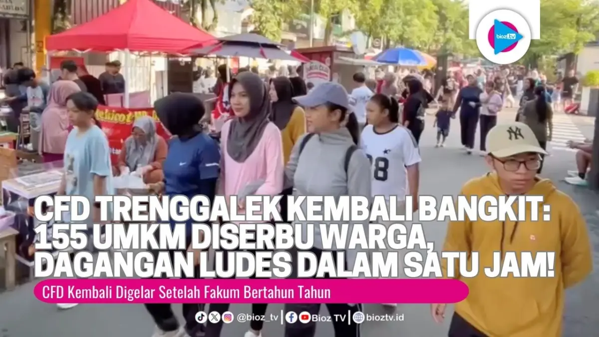 CFD Trenggalek kembali digelar setelah vakum. Sebanyak 155 UMKM diserbu pembeli hingga dagangan ludes dalam satu jam pada hari pertama. (Youtube. com)