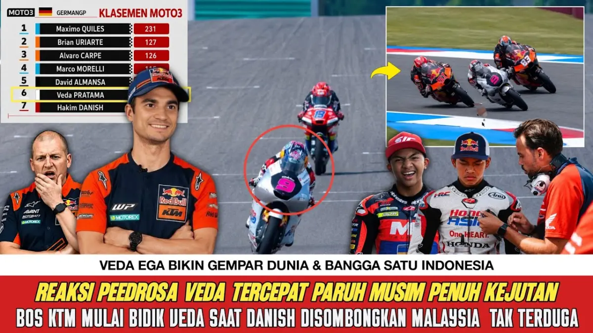 Hasil race Moto3 Jerman 2026 veda ega pratama top speed honda klasemen terbaru. Veda Ega cetak top speed 216,6 km/jam, Dani Pedrosa sarankan pindah ke KTM!