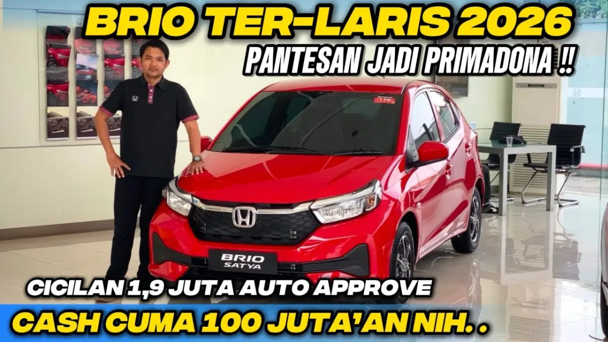 Promo Honda Brio 2026 di Honda Autoland Ciputat menawarkan DP mulai Rp7 jutaan, cicilan Rp1,9 juta dan bunga 0 persen. (Youtube. com)