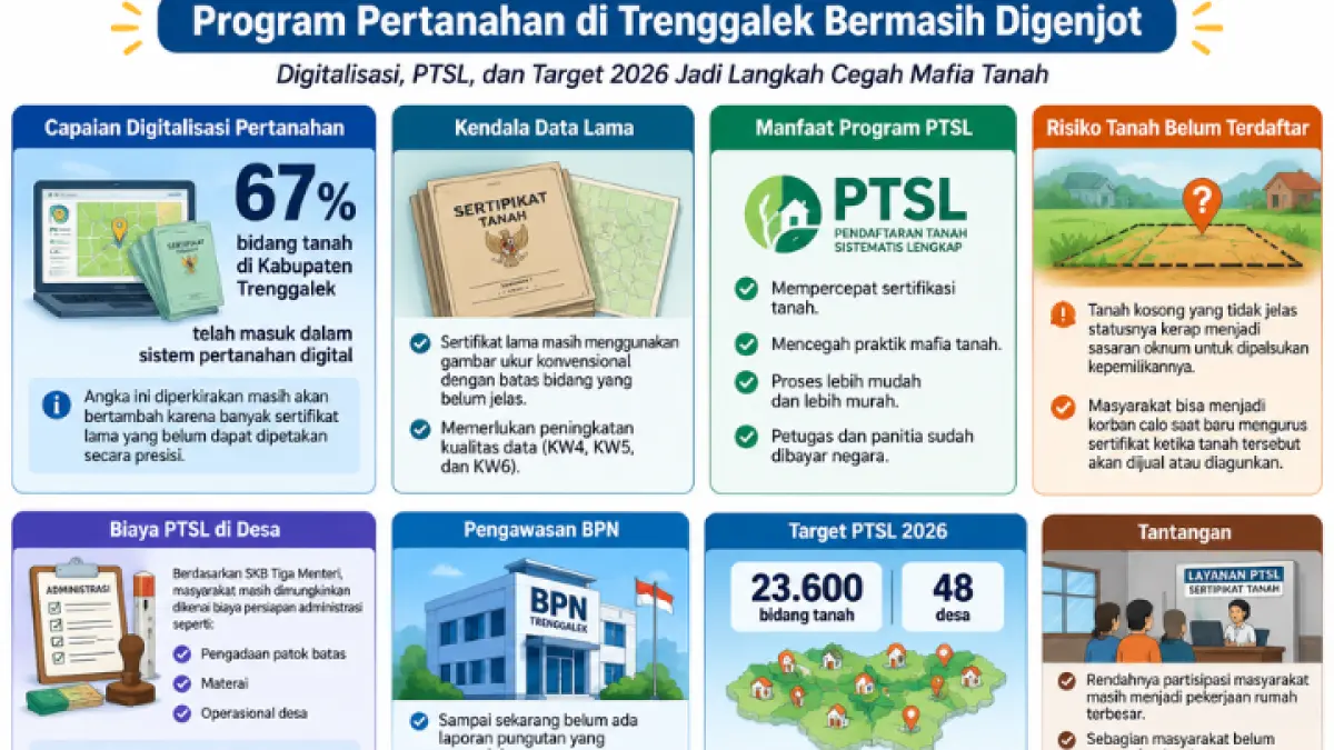 Program PTSL BPN Trenggalek mempercepat digitalisasi sertifikat tanah sekaligus efektif mencegah praktik mafia tanah.
