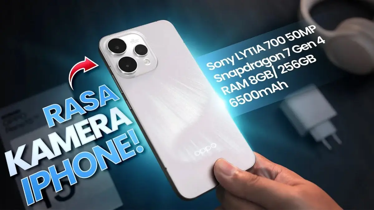 Oppo Reno 15 5G hadir dengan kamera selfie 50 MP, Snapdragon 7 Gen 4, baterai 6.500 mAh, fitur AI lengkap, dan desain premium mirip iPhone. (Youtube. com)