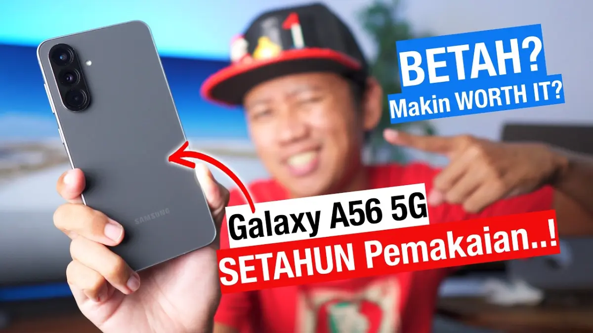 Samsung Galaxy A56 masih layak dibeli pada 2026. Harga turun ke kisaran Rp5,5 jutaan dengan desain premium, One UI, kamera natural, dan performa stabil. (Youtube. com)