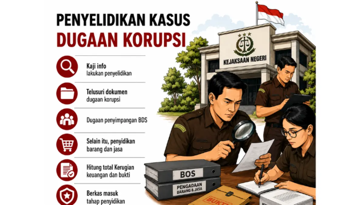 Kejari Trenggalek tengah menyelidiki dua dugaan kasus korupsi dana BOS dan pengadaan barang serta jasa.(AI)