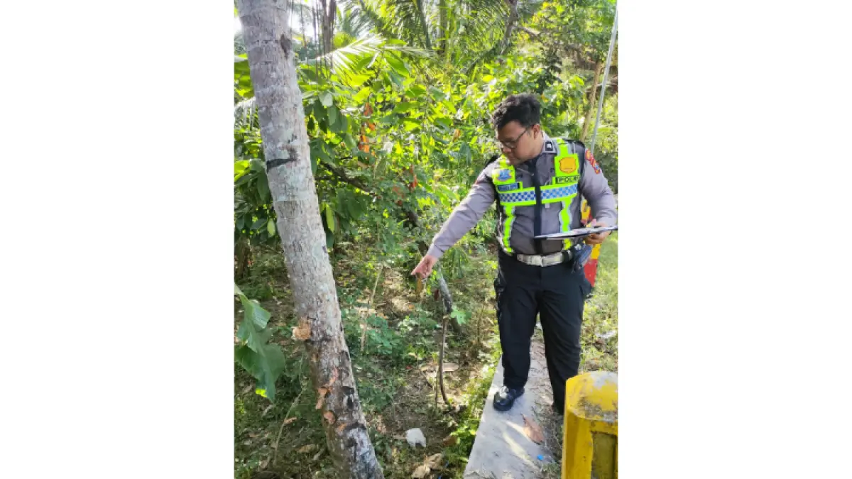 NAHAS: Lokasi kejadian kecelakaan tunggal di Desa Gading, Kecamatan Suruh, Senin (20/7).(SATLANTAS POLRES TRENGGALEK UNTUK RADAR TRENGGALEK)