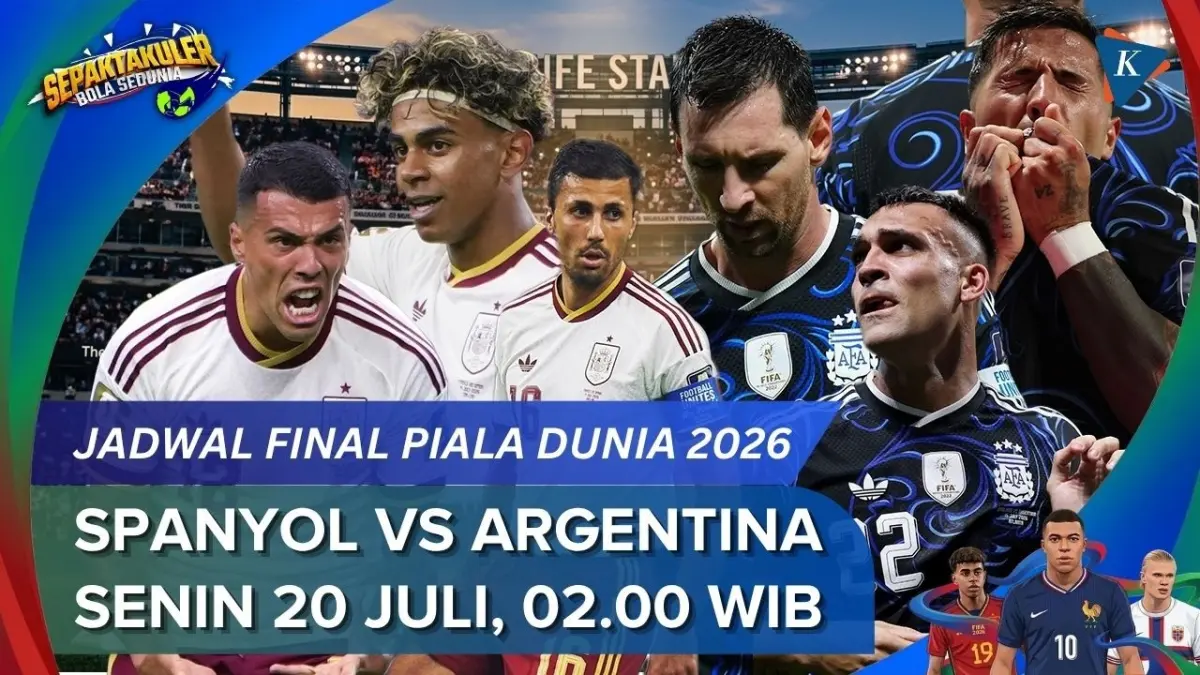 Final Piala Dunia 2026 mempertemukan Argentina vs Spanyol setelah Argentina menyingkirkan Inggris 2-1. Simak jadwal final dan hasil semifinal.