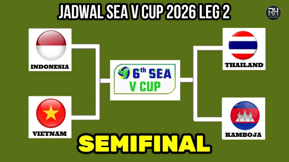 Jadwal semifinal SEA V League 2026 Putra leg 2 hari ini Sabtu 25 Juli. Tonton duel Indonesia vs Vietnam jam 19.00 WIB live di Moji TV. Cek info lengkapnya!