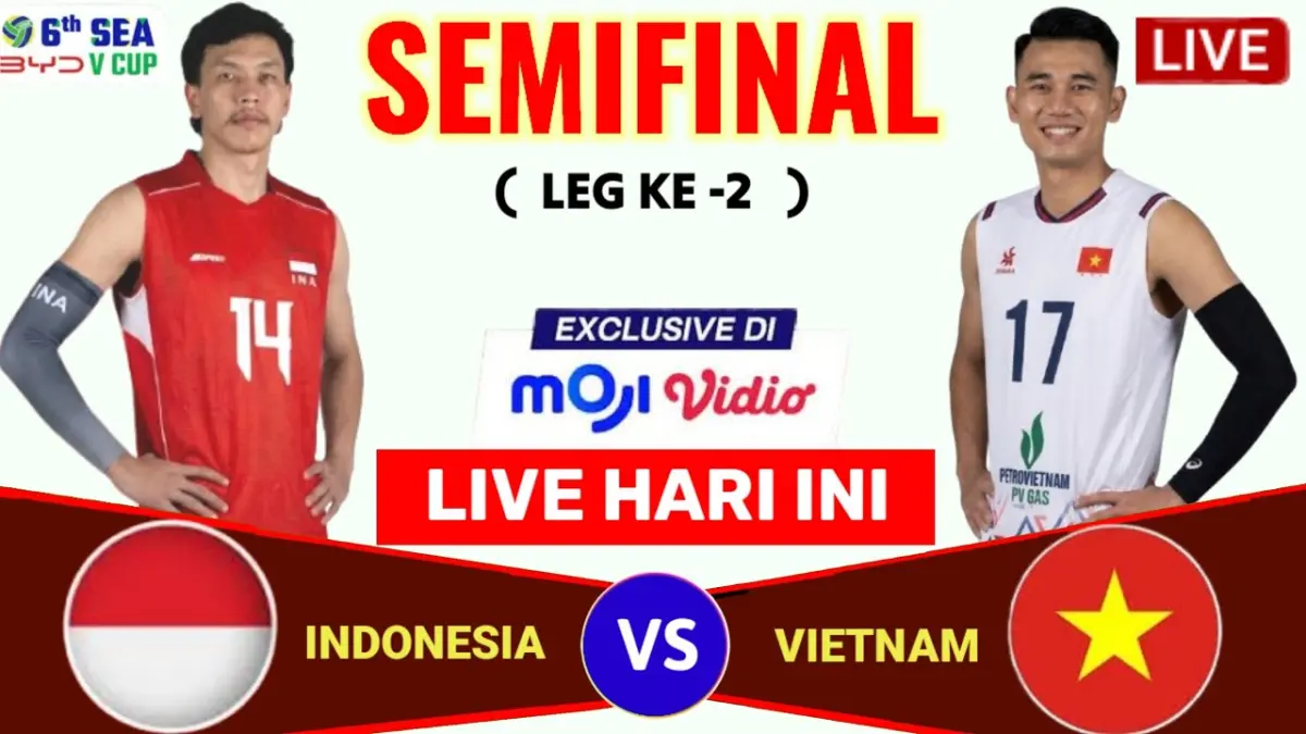 Jadwal semifinal SEA V League 2026 Putra leg 2 hari ini Sabtu 25 Juli. Tonton Indonesia vs Vietnam jam 19.00 WIB live di Moji TV & streaming TikTok!