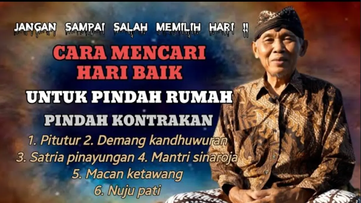 Hari baik pindah rumah menurut Primbon Jawa dihitung dengan neptu hari dan pasaran khusus. Simak cara menghitung serta daftar hari yang dipercaya paling baik. (Youtube. com)