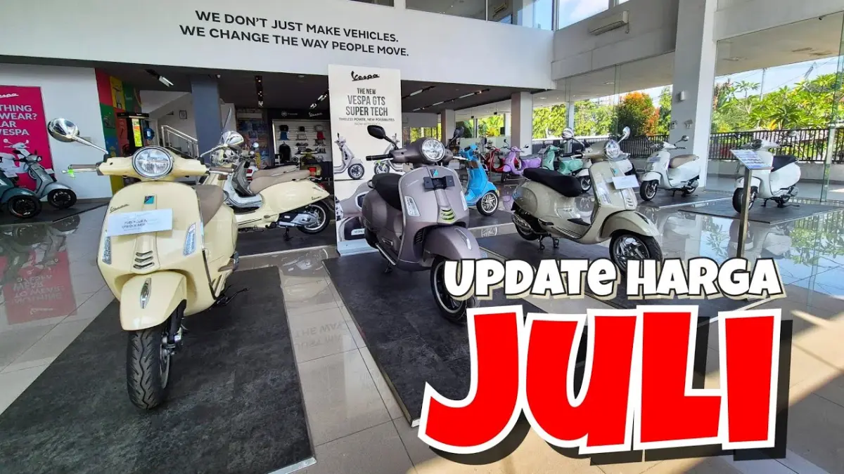 Harga Vespa Matic Juli 2026 resmi diperbarui. GTS 250 dijual Rp103,9 juta, sementara LX 150 mulai Rp52,5 juta. Simak daftar harga lengkap Vespa terbaru beserta promo diskonnya. (Youtube. com)