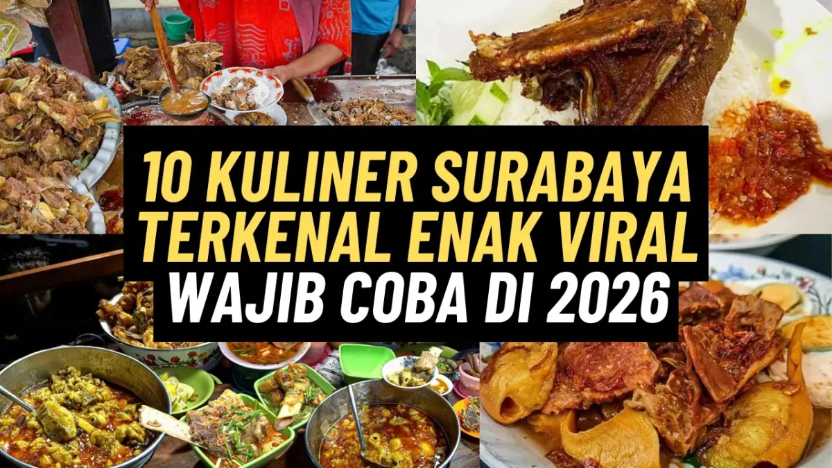 10 kuliner Surabaya viral 2026 wajib dicoba, mulai Bebek Wahid Hasyim, Soto Marmoyo, Sego Sambal Mak Yeye hingga Tahu Campur Cak Sadak yang legendaris. (Youtube. com)