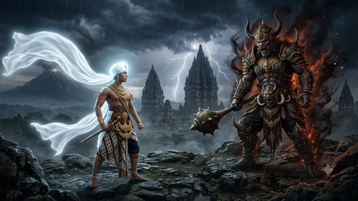 Aji Saka adalah legenda Jawa tentang tokoh yang mengalahkan Prabu Dewata Cengkar dan melahirkan Aksara Jawa melalui kisah kesetiaan Dora dan Sembada (Pinterest).