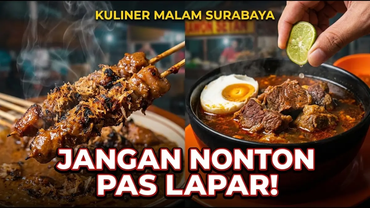 Kuliner malam Surabaya menawarkan 25 tempat makan legendaris, mulai Sego Sambal Mak Yeye, Rawon Setan, Nasi Babat hingga Bebek Wahid Hasyim yang wajib dicoba. (Youtube. com)