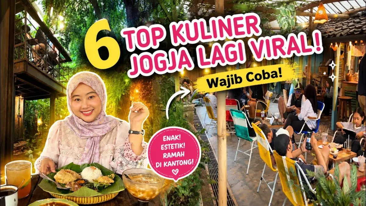Wisata kuliner Jogja makin beragam. Simak 6 tempat viral, dari ayam bakar, kafe rindang, rahang tuna jumbo hingga kuliner tradisional prasmanan. (Youtube. com)