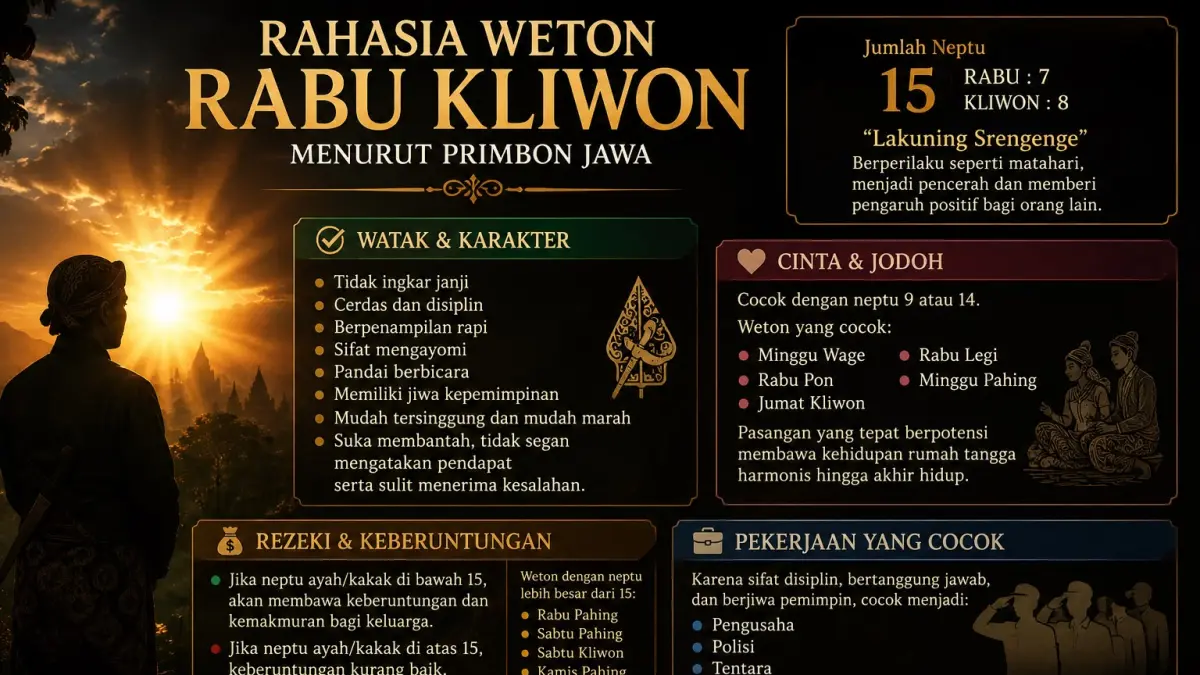 Rahasia Weton Rabu Kliwon: Watak, Jodoh, Rezeki, hingga Pekerjaan yang Cocok