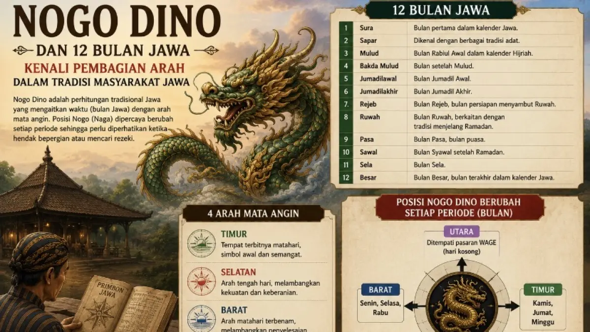 Nogo Dino dipercaya berkaitan dengan arah rezeki pedagang. Kenali posisi Nogo Dino dan alasan arah tertentu dianggap perlu dihindari.