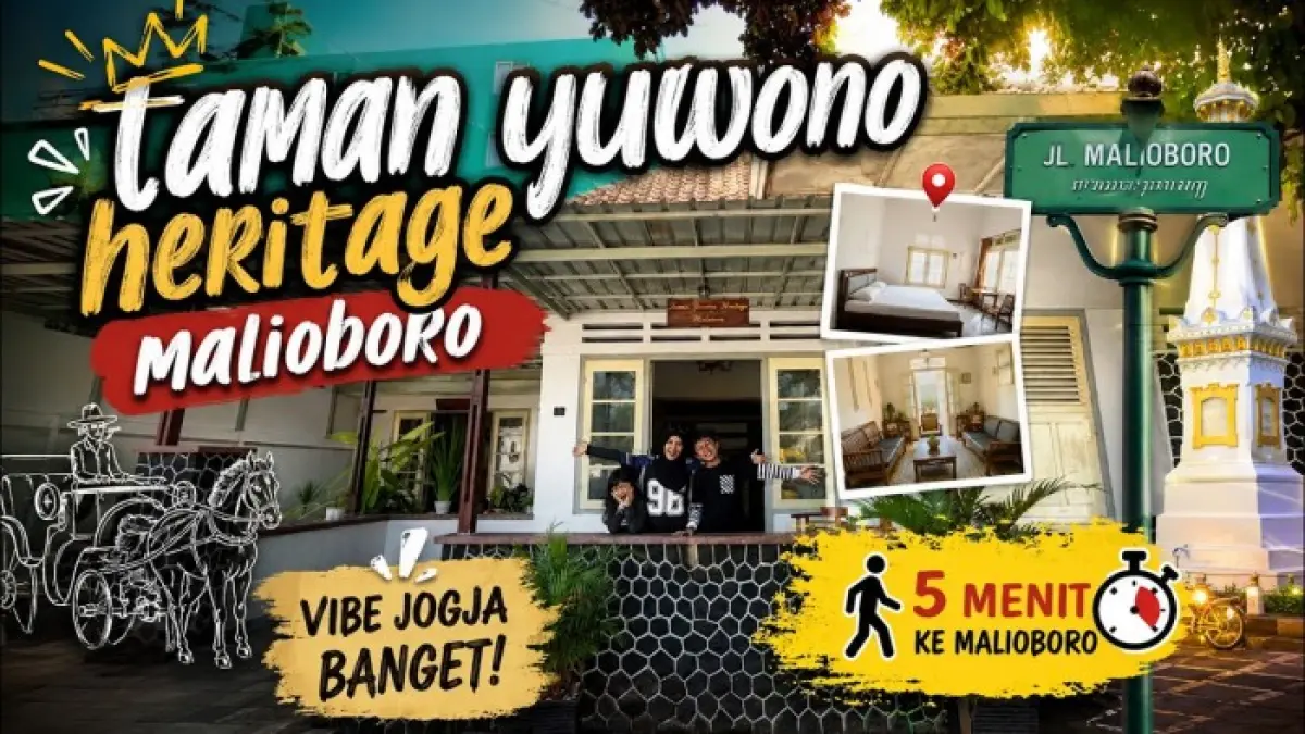Cari hotel dekat Malioboro? Taman Yuwono Heritage menawarkan akses sekitar 5 menit berjalan kaki, dengan tarif Rp564 ribu saat long weekend.