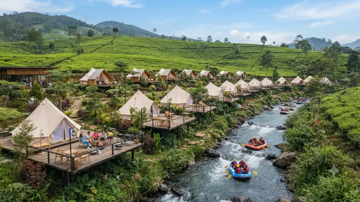 Namu Hejo Pengalengan, Glamping Sejuk di Tengah Kebun Teh dengan Sensasi Rafting