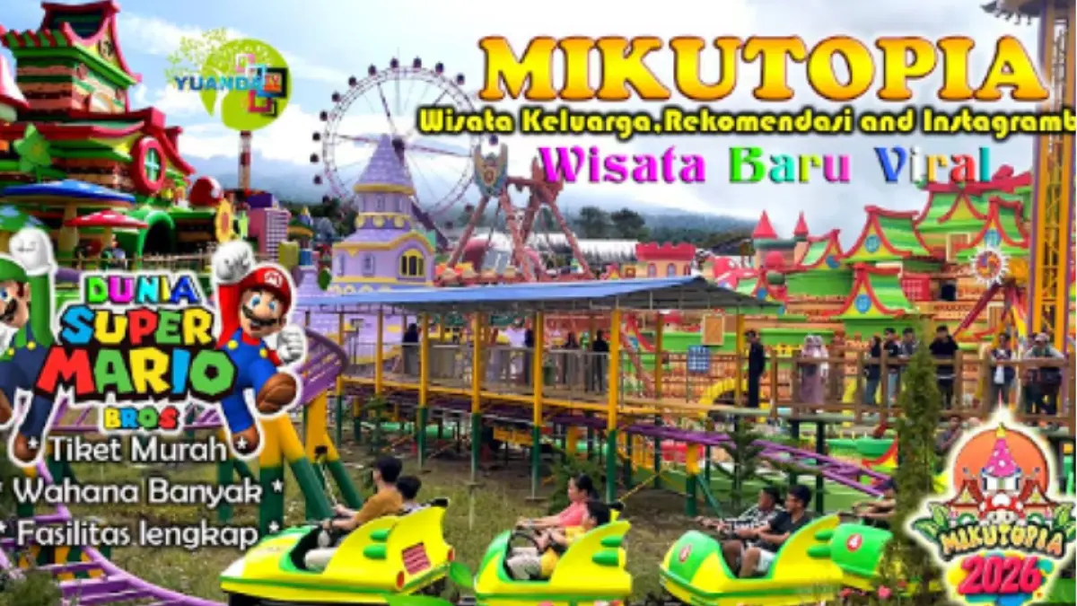 Mikutopia di Bumiaji, Kota Batu, menawarkan dunia jamur warna-warni, puluhan wahana, taman kelinci, dan spot foto instagramable.