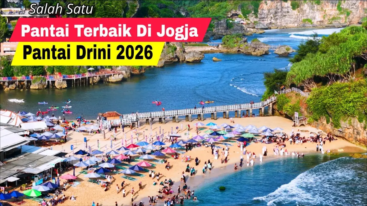 Nikmati wisata Pantai Drini Gunungkidul dengan keunikan dua karakter ombak, wahana kano, Drini Park, dan kuliner seafood segar.
