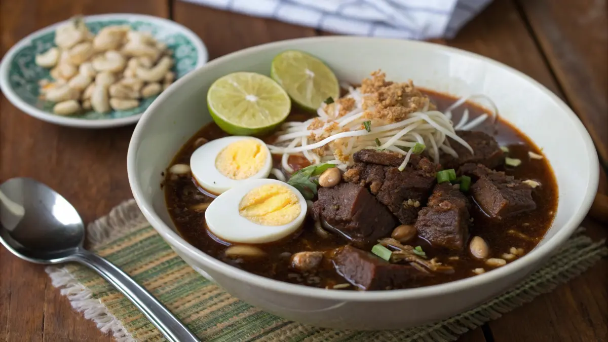 Resep rawon ala Devina Hermawan menggunakan daging sengkel, keluak, dan rempah untuk menghasilkan kuah gurih, aromatik, dan daging empuk (Pinterest).