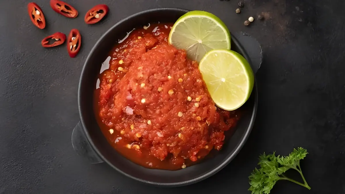 Sambal terasi tahan lama ala Devina Hermawan dibuat dengan cabai kering dan dimasak hingga air menyusut. Cocok untuk stok di rumah (Pinterest).