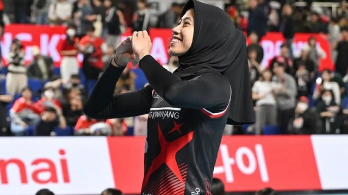 Megawati Hangestri membantu Hyundai Hill State menang dramatis 3-2 atas Wonder Dogs dalam laga eksibisi yang berlangsung hingga lima set (Pinterest).