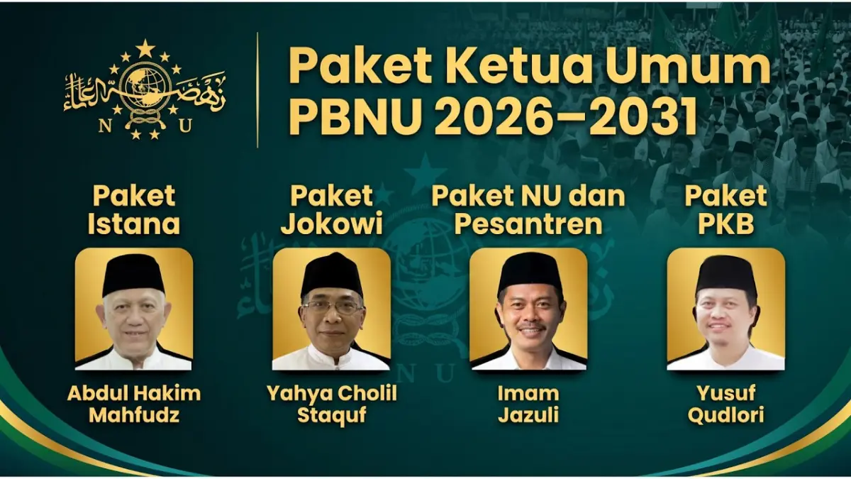 Empat nama disebut dalam bursa calon ketua umum PBNU di Muktamar ke-35 NU: Gus Yahya, KH Imam Jazuli, Gus Kikin dan Gus Yusuf.(YouTube)