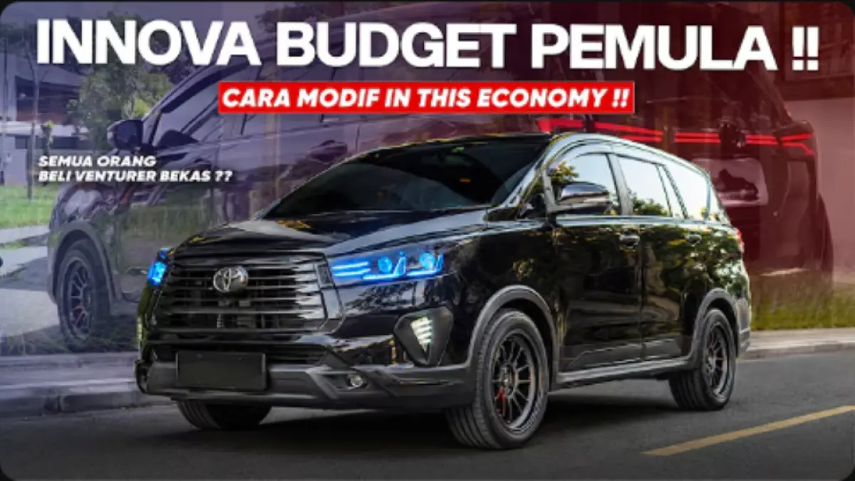 Innova Reborn 2026 tipe G dimodifikasi dengan coilover, pelek ring 18, kamera 360, audio dan peredam agar tampil gahar tetap nyaman.