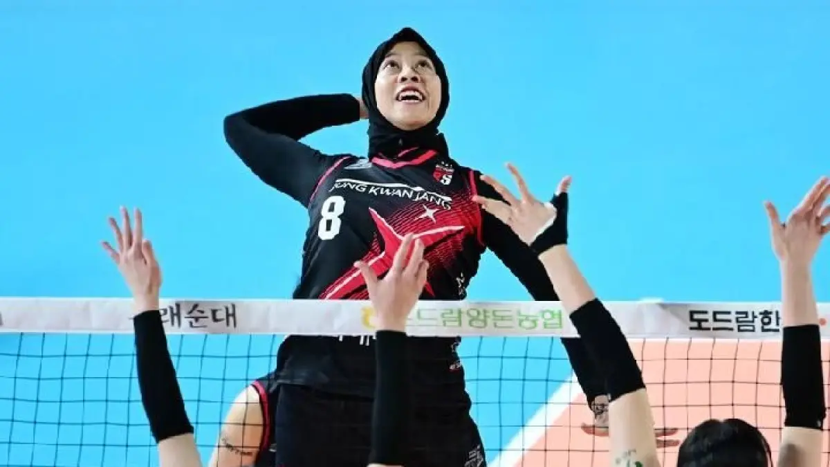 Megawati Hangestri mencetak 12 poin saat Hyundai Hillstate menang dramatis 3-2 atas Pilsung Wonder Dogs dalam laga uji coba (Pinterest).