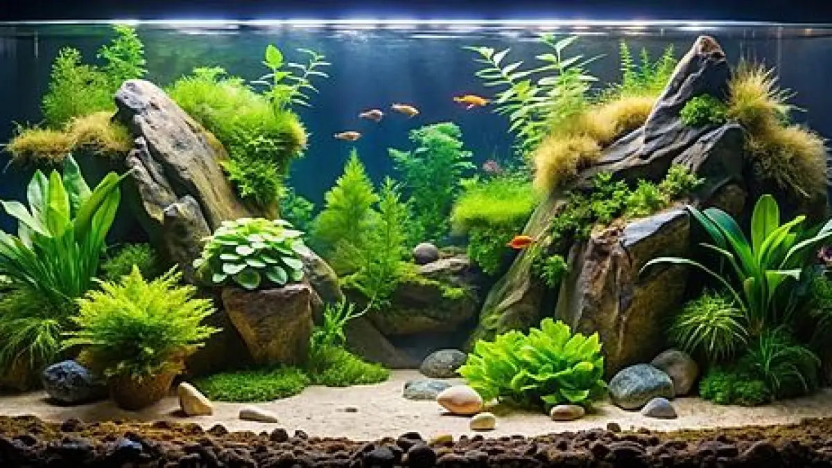 Cara membuat aquascape untuk pemula, mulai memilih substrat, tanaman, air, hingga waktu aman memasukkan ikan ke akuarium baru (Pinterest).