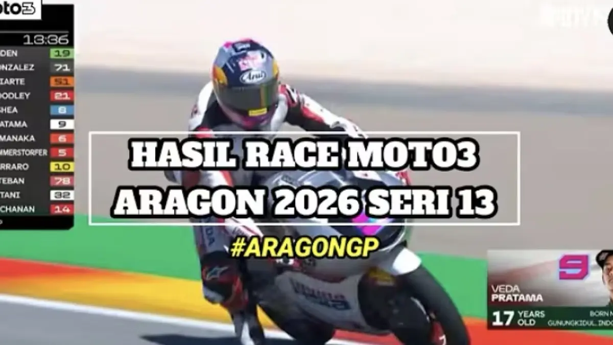 Hasil race Moto3 GP Aragon 2026 disabet Maximo Quiles. Veda Ega Pratama finis ke-20 dan kini menduduki posisi ke-7 klasemen sementara.