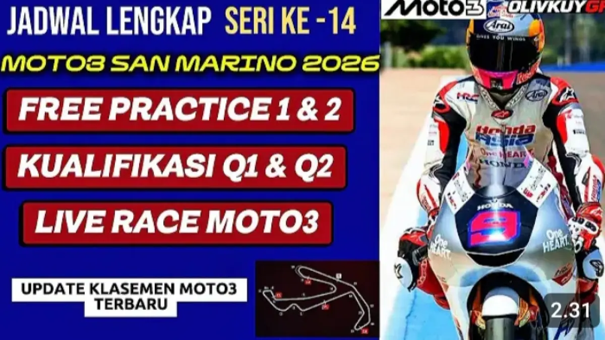 Jadwal lengkap Moto3 GP Misano San Marino 2026 serta update klasemen terbaru usai GP Aragon. Cek posisi Veda Ega Pratama di peringkat 10 besar.