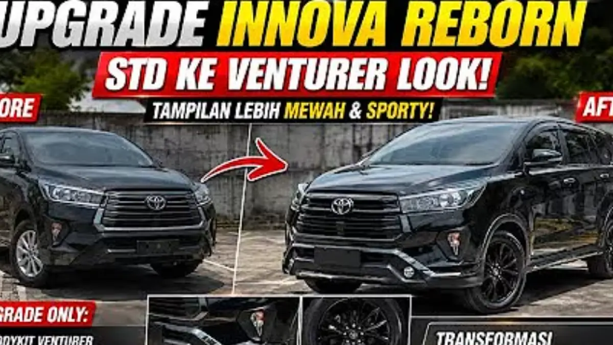 Intip proses modifikasi Innova Reborn standar warna hitam diubah jadi Venturer look dengan bodi kit dan aksesori lengkap. Simak ulasannya.