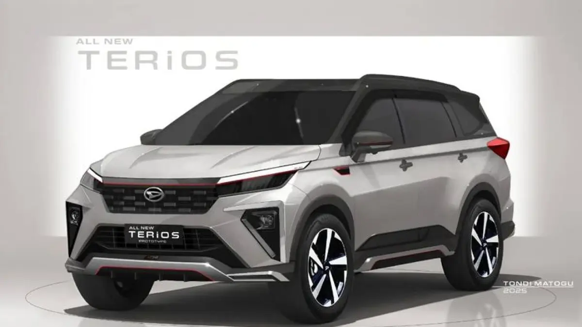 Daihatsu Terios R 2026 mendapat sejumlah upgrade, mulai desain bumper, kamera 360, velg ring 17, hingga interior full hitam dengan aksen merah (Pinterest).