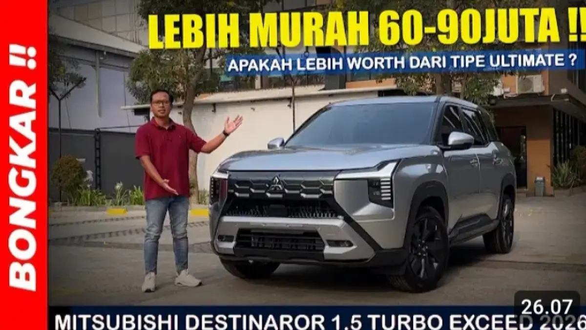 Mitsubishi Destinator Exceed 2026 menawarkan mesin turbo 1.500 cc, fitur lengkap, dan harga sekitar Rp60 jutaan di bawah tipe tertinggi.