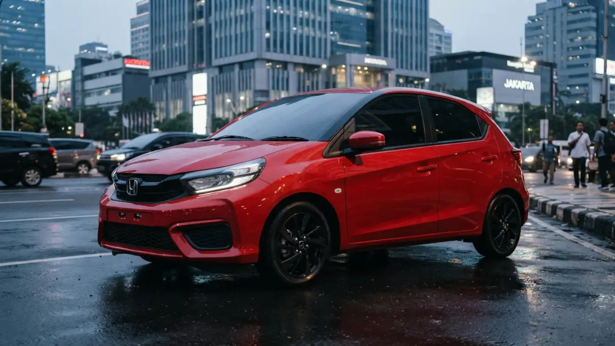 Honda Brio 2027 diprediksi berubah total dengan desain agresif, kabin digital, Honda Sensing, dan kemungkinan teknologi hybrid ringan. (Gemini AI)