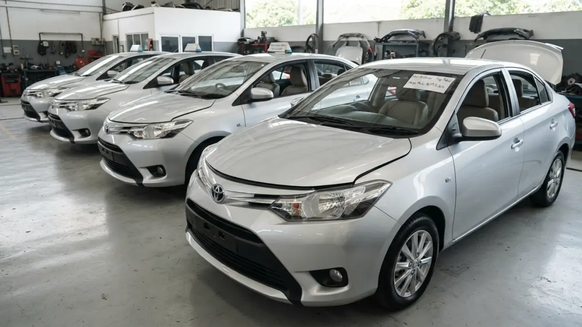 Vios Limo bekas taksi Bluebird dijual mulai Rp77,5 juta. Simak alasan mobil diturunkan dari operasional dan proses restorasinya. (Gemini AI)