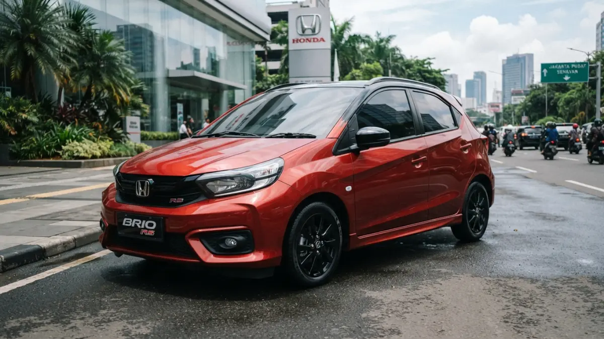 Honda Brio 2027 diprediksi hadir dengan desain lebih modern, fitur baru, mesin 1.2 L i-VTEC, serta harga mulai Rp180 jutaan. (Gemini AI)