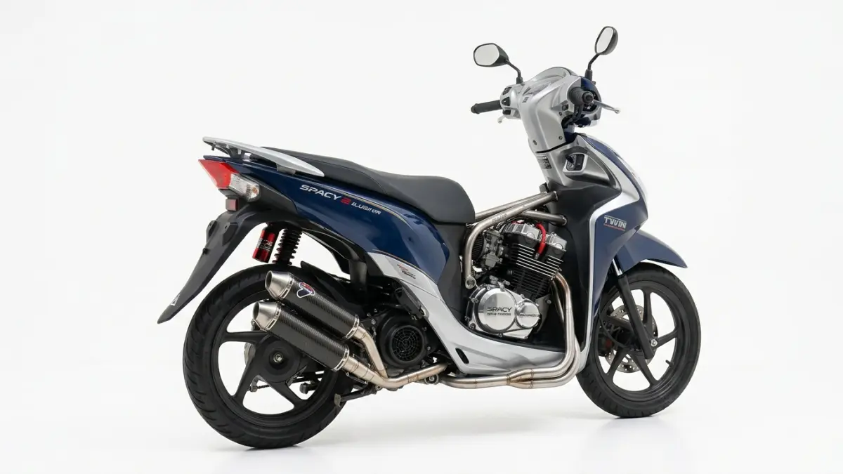 Honda Spacy 2 silinder ini tampil unik dengan mesin custom, biaya Rp20 jutaan, dan suara khas dua silinder.(ILUSTRASI AI)