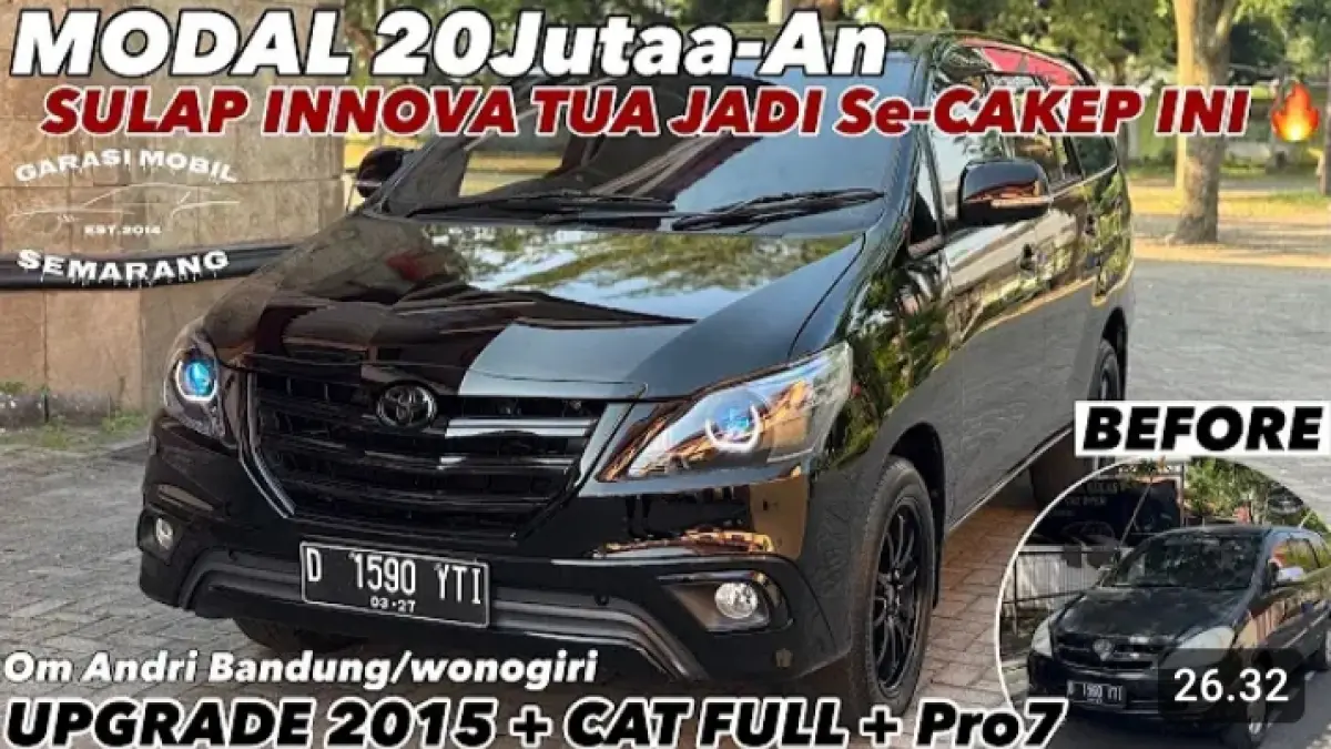 Modifikasi Toyota Innova lama ini disulap menjadi model 2015 dengan bodi glossy, velg ring 17 dan lampu Pro 7. Simak proses restorasinya!