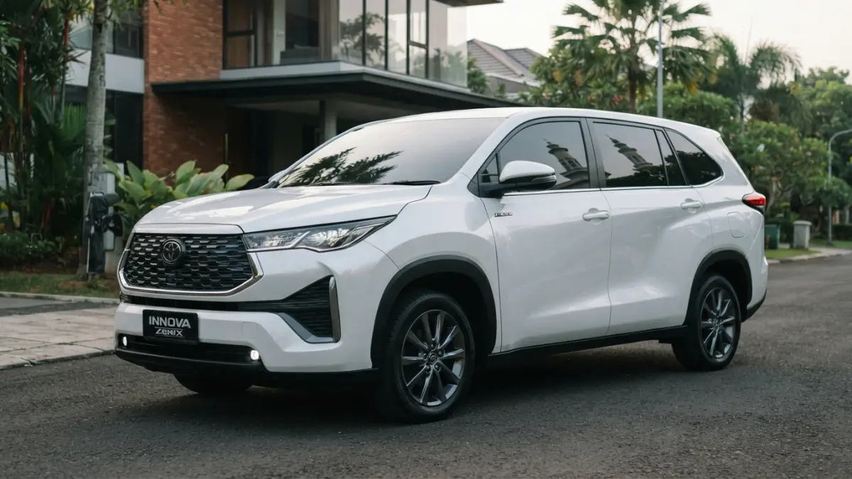 Toyota Innova Zenix 2027 digambarkan tampil lebih premium dengan desain modern, kabin luas, teknologi canggih, dan kenyamanan untuk keluarga. (Gemini AI)
