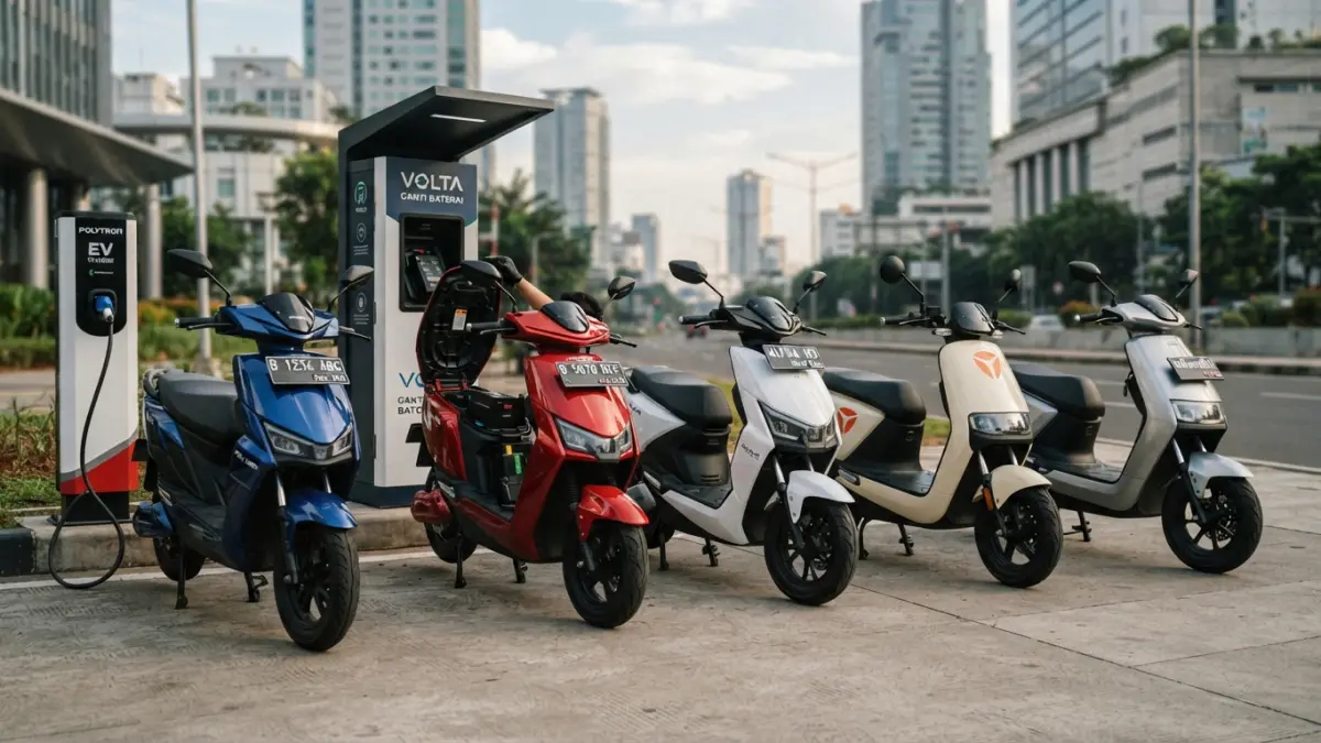 Motor listrik terbaru 2026 di bawah Rp20 juta makin beragam, dari baterai swap hingga lithium. Simak lima pilihannya. (Gemini AI)
