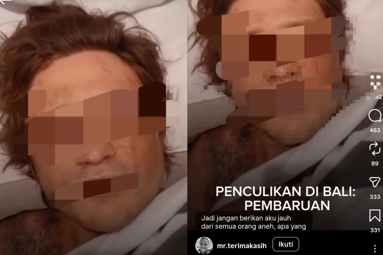 Mr. Terimakasih mengunggah video baru berdurasi beberapa menit yang diduga menampilkan Ihor Komarav, 28, warga negara Ukraina yang sebelumnya dilaporkan diculik di Bali. 