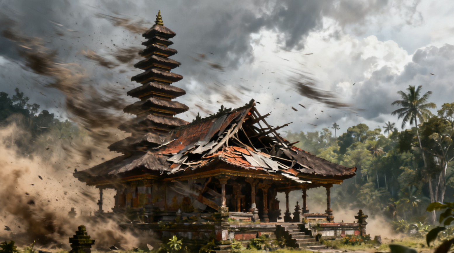 Ilustrasi, bangunan seka enam di Desa Sibetan ambruk usai diterjang angin kencang pada Kamis (5/3) kemarin. 