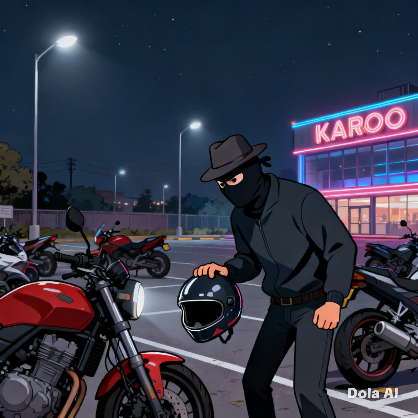 Ilustrasi aksi maling helm di parkiran karaoke di Denpasar. 