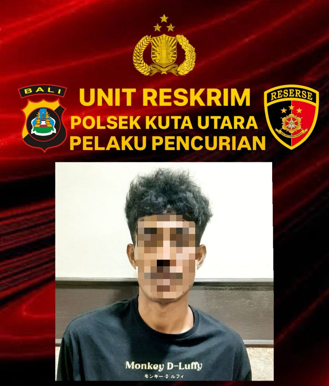 Tersangka UBN yang ditangkap atas dugaan pencurian dua sepeda motor milik warga negara asing di Umalas Bali. 