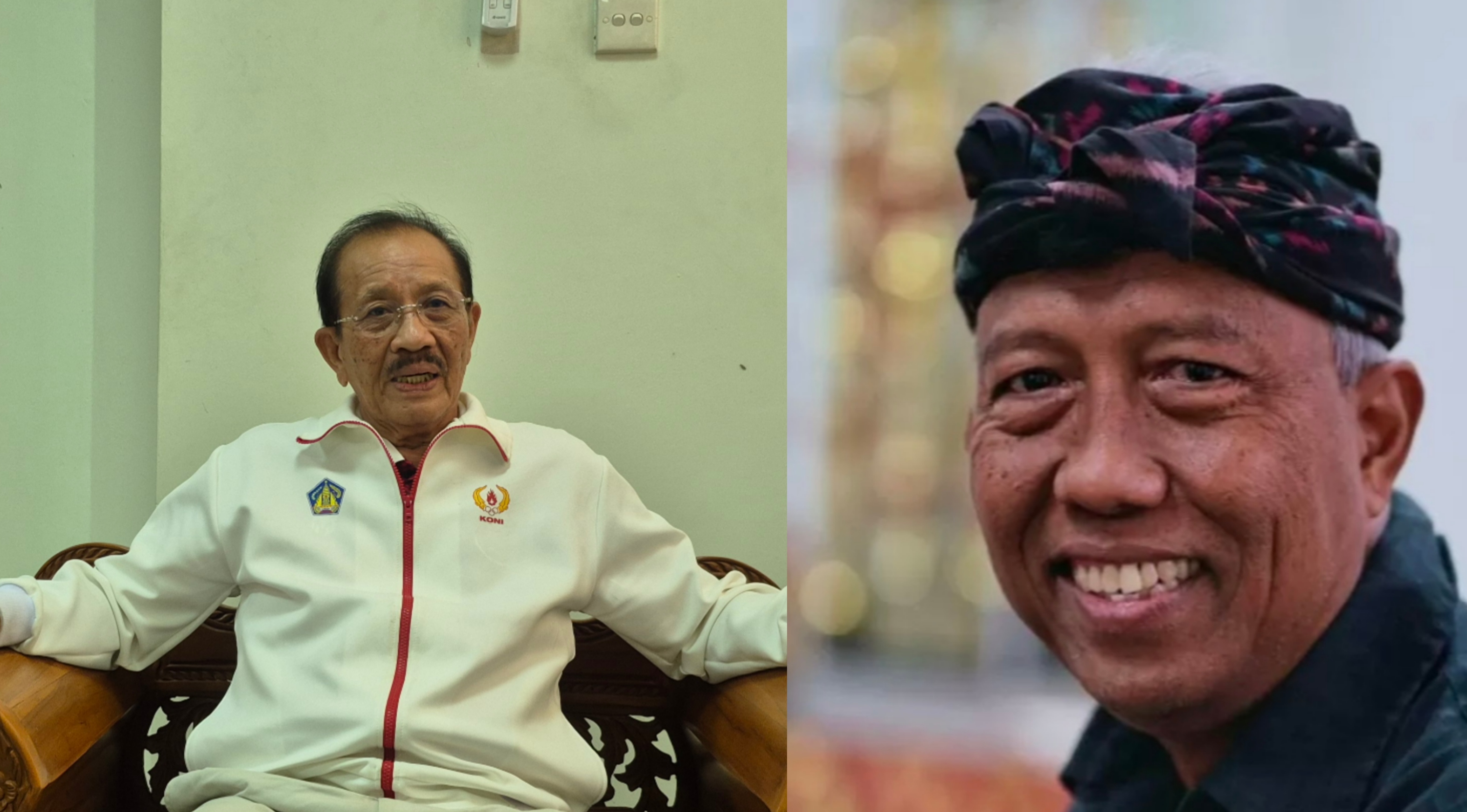 Ketua Umum KONI Bali I Gusti Ngurah Oka Darmawan bersama bakal calon ketua umum Anak Agung Ngurah Maha Diptha dalam suasana akrab. Keduanya kompak dukung Giri Prasta. 
