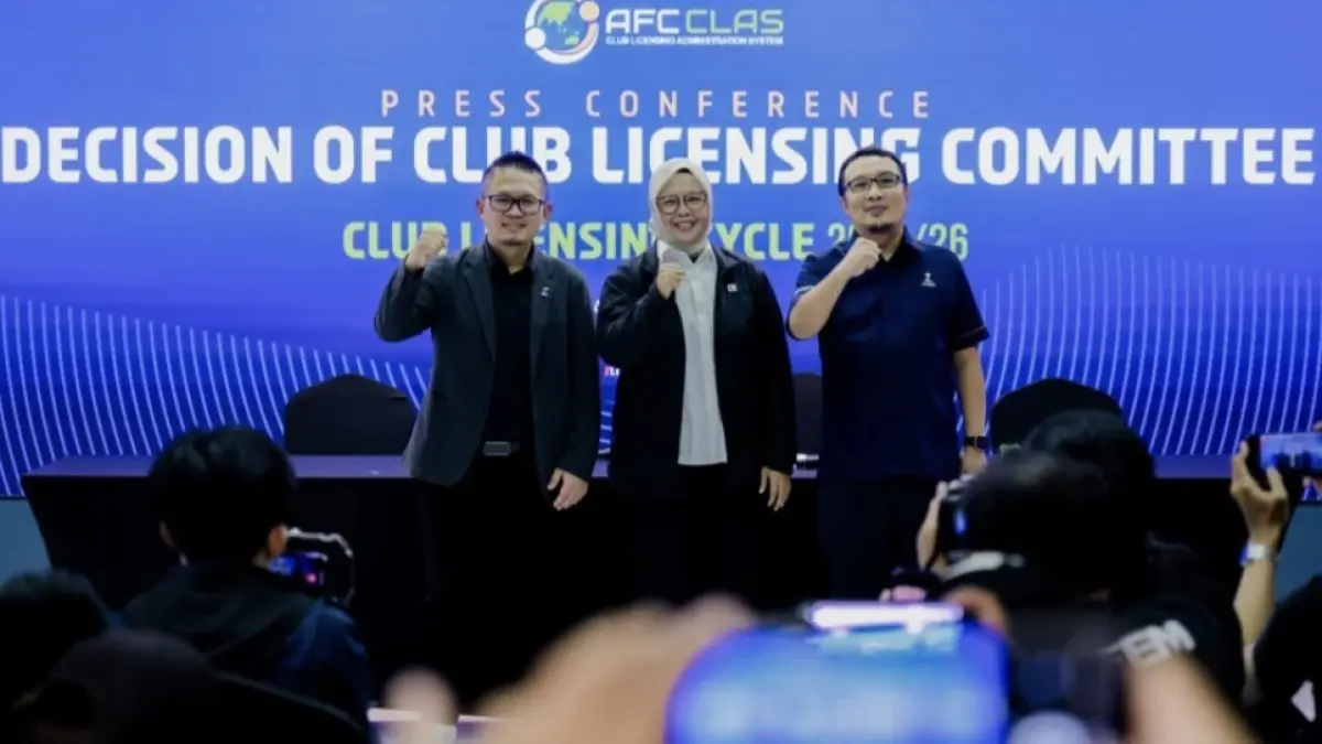 Perwakilan I.League berpose usai memaparkan hasil Club Licensing Cycle 2025/2026 dalam konferensi pers di Jakarta, Rabu (13/5). Sebagian besar klub BRI Super League, termasuk Bali United FC, dinyatakan lolos. (Istimewa) 