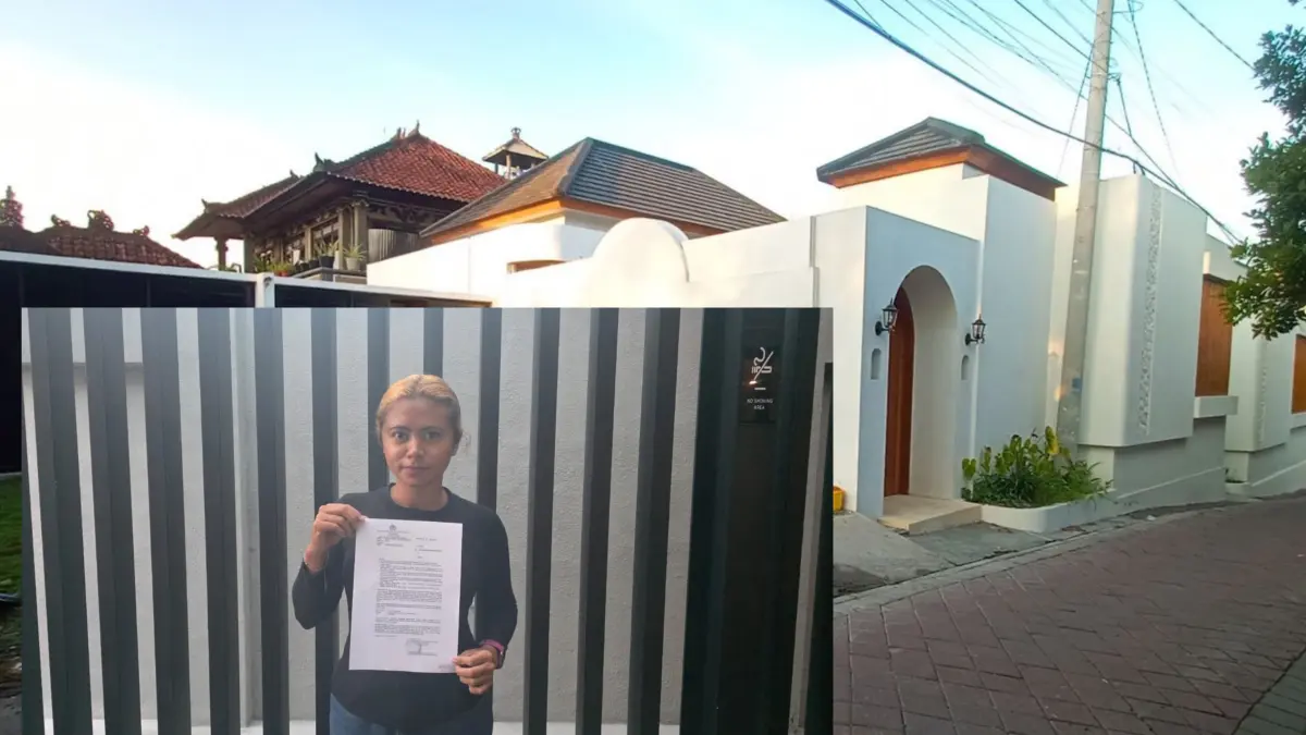 Kuasa pelapor menunjukkan dokumen laporan kepolisian dan kronologi dugaan penipuan serta penggelapan keuntungan usaha villa yang menyeret warga negara asing, di lingkungan Polres Badung. (Foto Andre Sulla) 